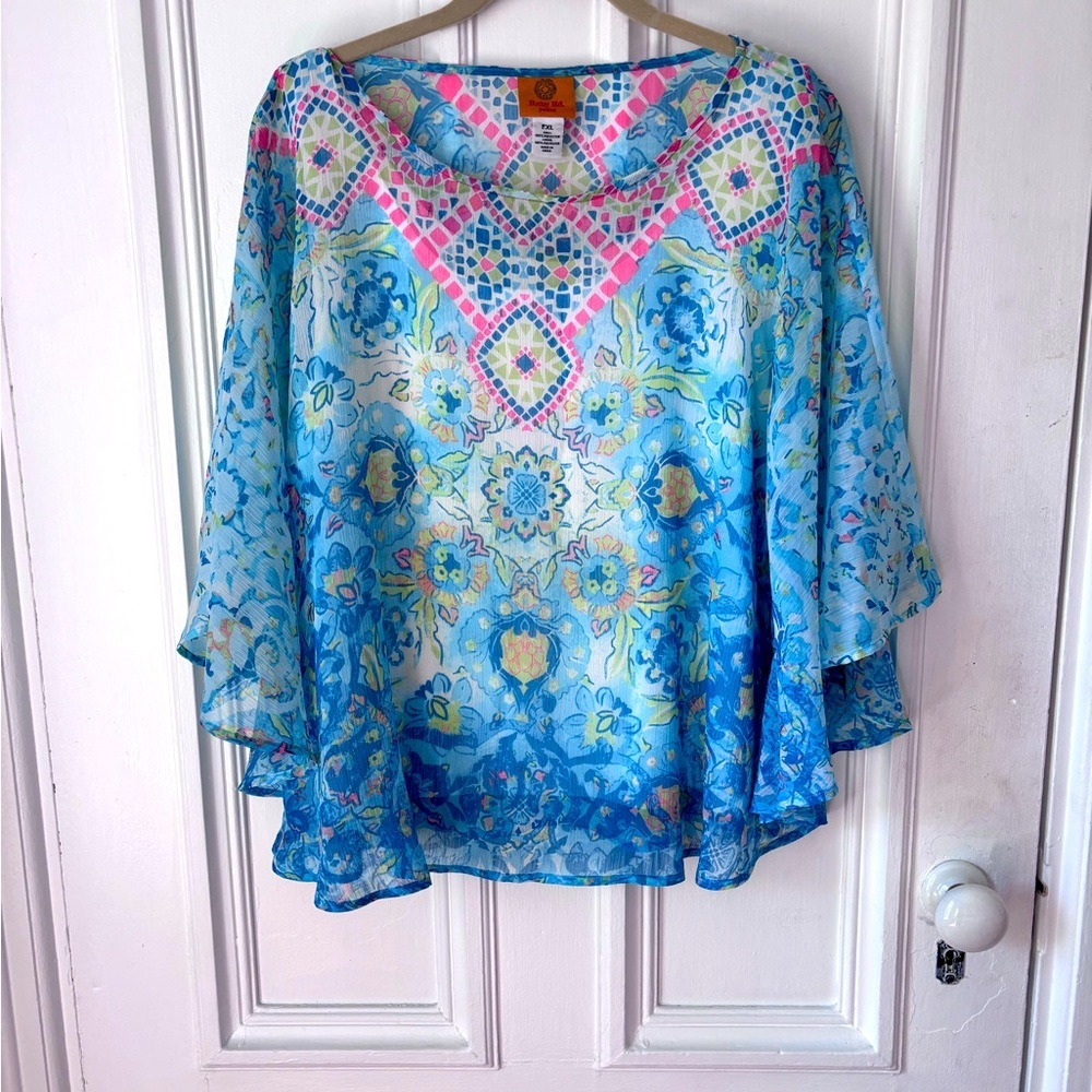 Women’s Ruby Road Geometric Floral Cape Style Tank Top Size Petite XL